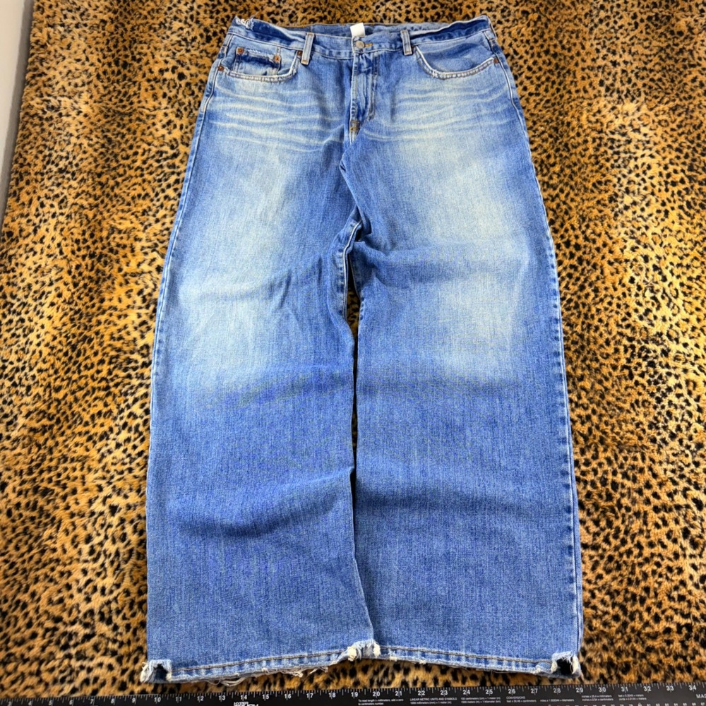 Lucky Brand Dungarees Gene Montesano Baggy Wide Leg Jeans Light Wash 36 USA
